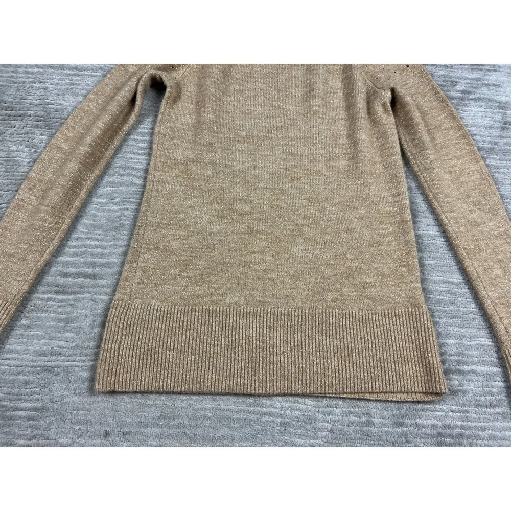 Apt. 9 Sweater Womens XS Tan Metallic Rhinestone Crew Neck Pullover Shimmer‎